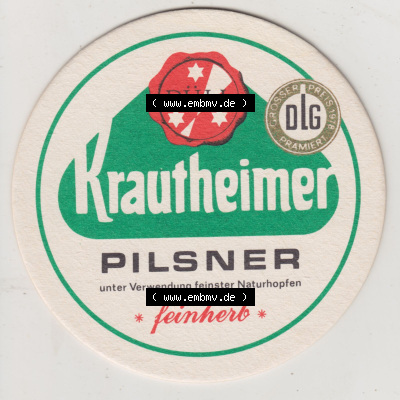 Bierdeckel Krautheimer Pilsner feinherb, unter Verwendung feinster Naturhpfen, Urtyp-Dunkel, Spezialbier, vollmundig, eigene Mälzerei... Sammlung