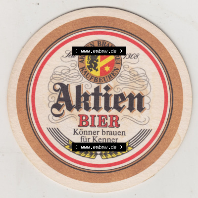 Bierdeckel Aktien Brauerei Kaufbeuren, Aktien Edel Ausstich und Aktien Bier Könner brauen für Kenner (2). Deutscher Katalog... Sammlung