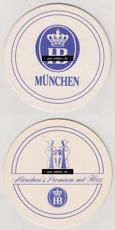 Bierdeckel HB München, Staatliches Hofbräuhaus, Münchens Premium mit Herz (3). Deutscher Katalog über deutsche Bierdeckel... Sammlung