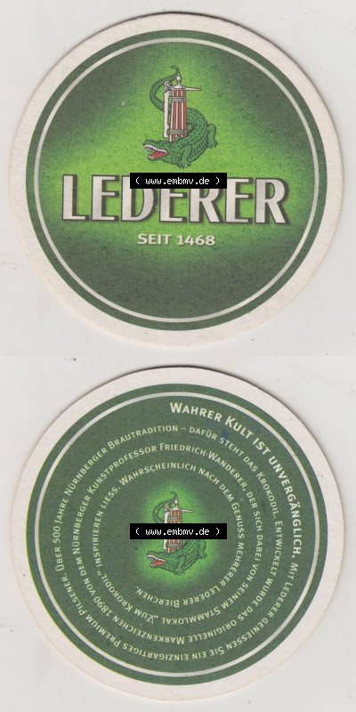 Bierdeckel Lederer, Seit 1468, Wahrer Kult ist unvergänglich. Premium Pilsener (3). Deutscher Katalog über deutsche Bierdeckel... Sammlung