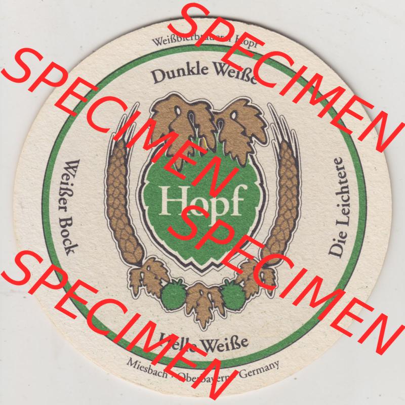 Bierdeckel Weißbierbrauerei Hopf, Hopf Helle Weiße, Die Leichterei (1). Deutscher Katalog über deutsche Bierdeckel Brauerei Hopf aus Bundesland Bayern zum... Sammlung