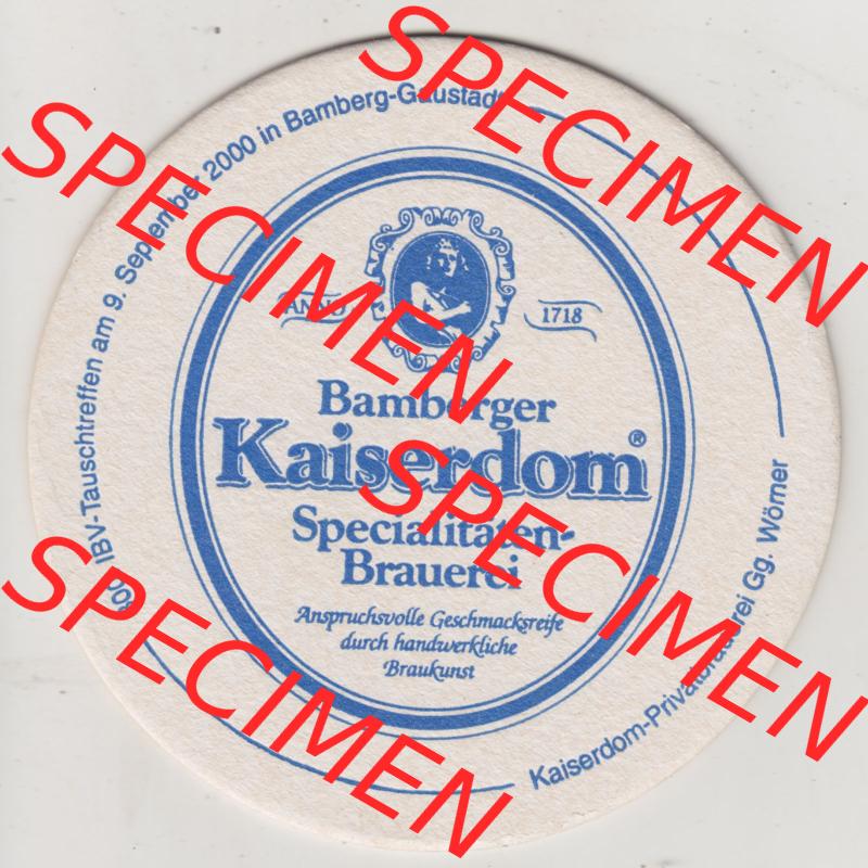 Bierdeckel 2000, Bamberger Kaiserdom, Specialitäten-Brauerei, Anspruchsvolle Geschmacksreife durch handwerkliche Braukunst (1). Deutscher Katalog über deutsche... Sammlung