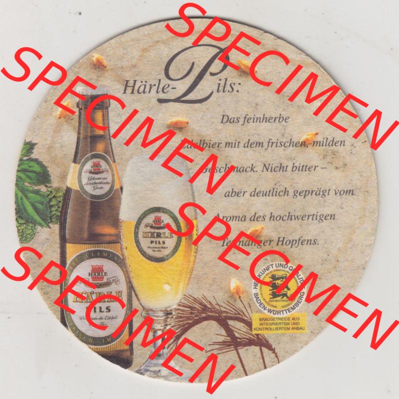 Bierdeckel Härle-Pils, Das feinherbe Edelbier mit dem frischen milden Geschmack. Nicht bitter aber deutlich geprägt vom Aroma (1). Deutscher Katalog über deutsche... Sammlung