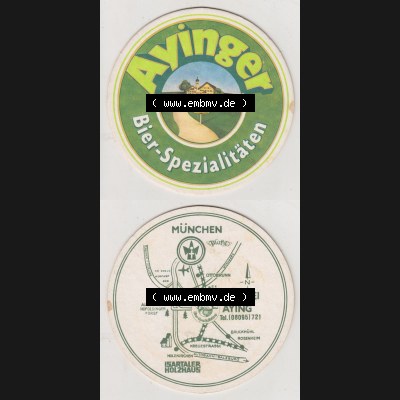 Bierdeckel Ayinger Bier-Spezialitäten, Karte von München der Brauerei Aying (3). Deutscher Katalog über deutsche Bierdeckel Brauerei Aying aus Bundesland Bayern zum... Sammlung