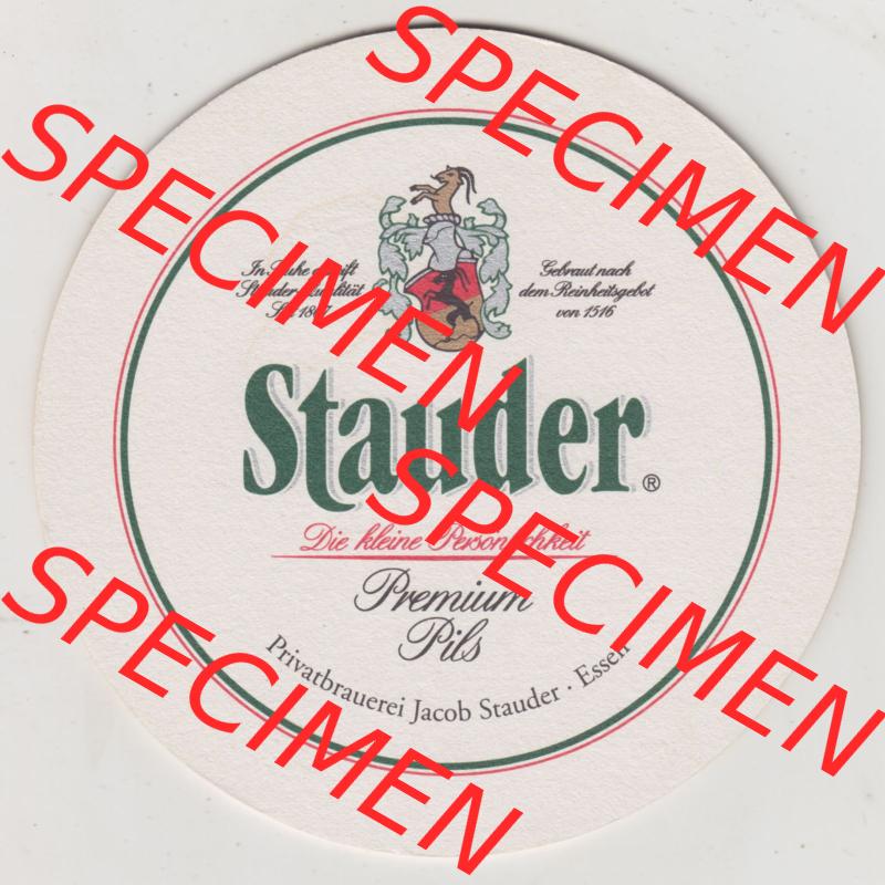 Bierdeckel Stauder Premium Pils, Es muss ja nicht jeden Tag sein. Aber schön wäre es doch (1). Deutscher Katalog über deutsche Bierdeckel Privatbrauerei Jacob... Sammlung