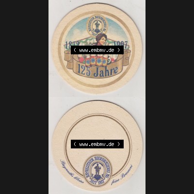 Bierdeckel 1997, 125 Jahre Bayreuther Bierbrauerei, 1872-1997, mit Feld zur Beschriftung (3). Deutscher Katalog über deutsche Bierdeckel Bayreuther Bierbrauerei... Sammlung