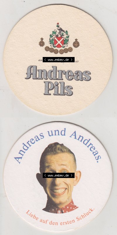 Bierdeckel Andreas Pils, Andreas und Andreas. Liebe auf den ersten Schluck (3). Deutscher Katalog über deutsche Bierdeckel Andreas-Brauerei... Sammlung