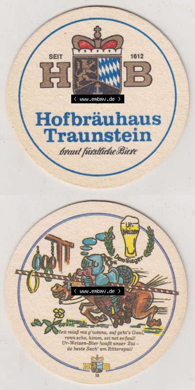 Bierdeckel Hofbräuhaus Traunstein, braut fürstliche Biere, Ritter in Gefecht in Gedanken an Weizenbier (3). Deutscher Katalog... Sammlung