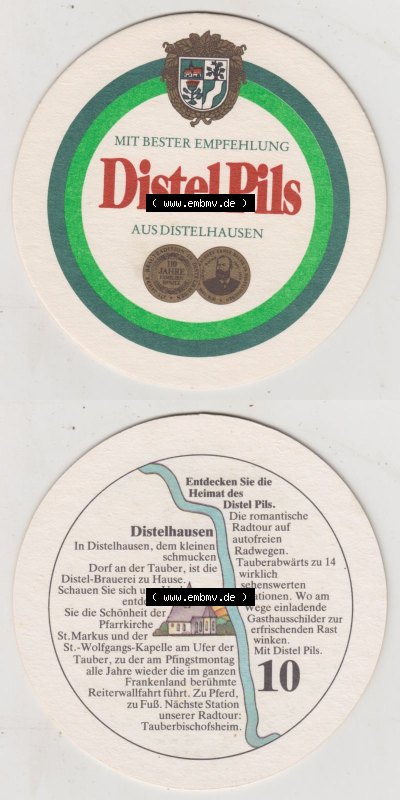 Bierdeckel Distel-PIls aus Distelhausen, Heimat des Distel Pils, 10. Karte mit Distelhausen (3). Deutscher Katalog über die deutschen... Sammlung
