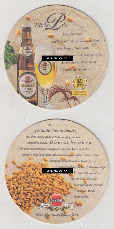 Bierdeckel Härle-Pils, Das feinherbe Edelbier mit dem frischen milden Geschmack. Nicht bitter aber deutlich geprägt vom Aroma... Sammlung