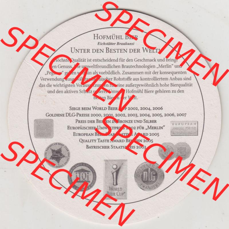Bierdeckel Hofmühl Hell, Privatbrauerei, Hofmühl Bier, Unter den besten der Welt, Höhchste Qualität ist entscheidend (2). Deutscher Katalog... Sammlung