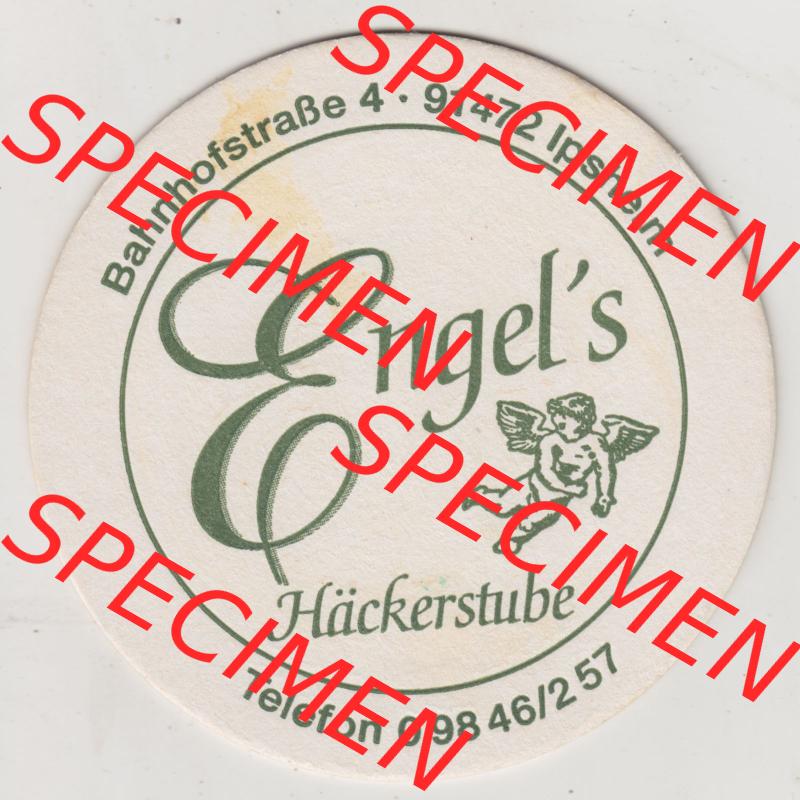 Bierdeckel Ipsheim Engels Häckerstube, mit einen Engel als Motiv (1). Deutscher Katalog über deutsche Bierdeckel Biermanufaktur Engel aus Bundesland Baden-Württemberg... Sammlung