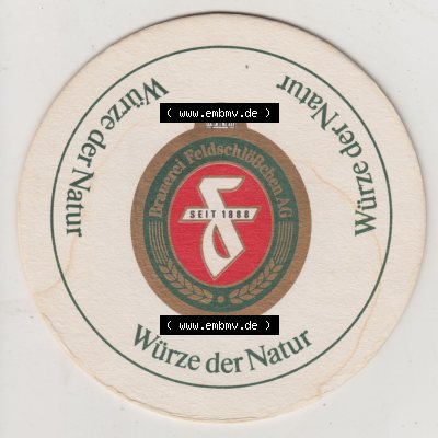 Bierdeckel Brauerei Feldschlößchen AG, Würze der Natur, Einseitiger Bierdeckel (1). Deutscher Katalog über deutsche Bierdeckel Feldschlößchen... Sammlung