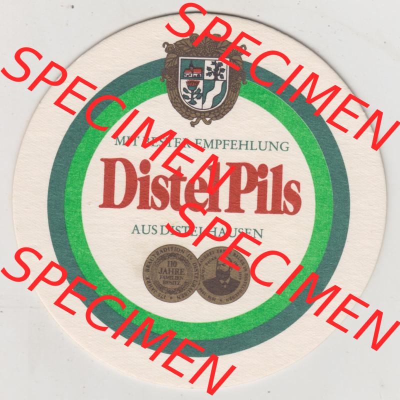 Bierdeckel Distel-PIls aus Distelhausen, Heimat des Distel Pils, 10. Karte mit Distelhausen (1). Deutscher Katalog über die deutschen Bierdeckel Distelhäuser... Sammlung