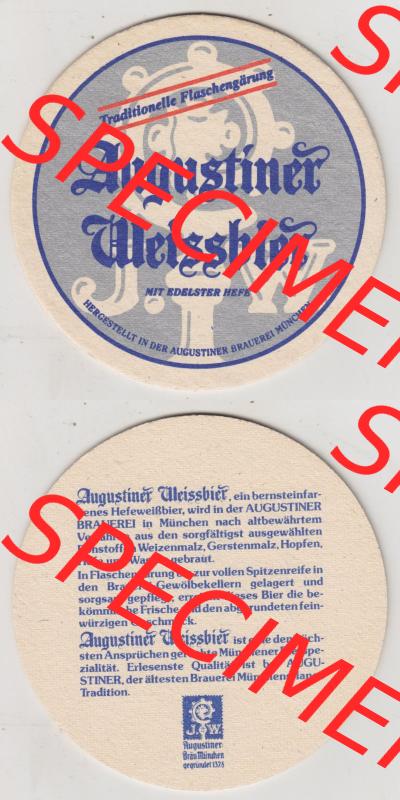 Bierdeckel Augustiner Weissbier, mit Dedelster Hefe, Augustiner Brauerei München (3). Deutscher Katalog über deutsche Bierdeckel Augustiner-Bräu aus Bundesland... Sammlung