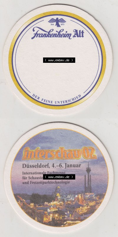 Bierdeckel 2002, Frankenheim Alt, interschau-02, Internationale Fachmesse für Schausteller und Freizeitparktechnologie (3). Deutscher... Sammlung