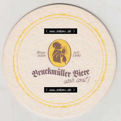 Bierdeckel Bruckmüller Biere, Braustätte seit 1490, was sonst! Bier-Cartoon Nr 3. Biernbaum Umweltfreundlich, weil 100%ig trinkbar... Sammlung