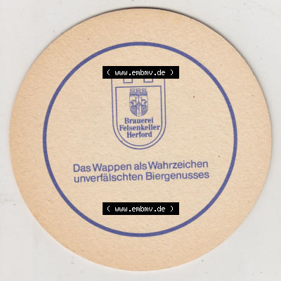 Bierdeckel Herforder Pils, ein stolzer Genuß! felsenfrisch gebraut, felsenkühl gelagern, felsenfest bewahrt, Brauerei Felsenkeller... Sammlung