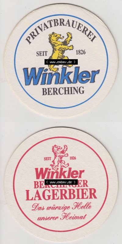 Bierdeckel Brauerei Winkler, Seit 1826, Berching, Winkler Berchinger Lagerbier (3). Deutscher Katalog über deutsche Bierdeckel... Sammlung