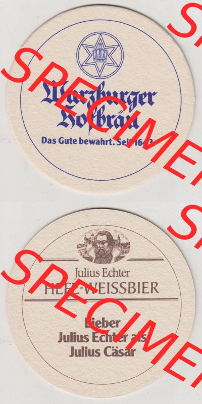 Bierdeckel Würzburger Hofbräu, Das Gute bewahrt. Seit 1643, Lieber Julius Echter als Julius Cäsar (3). Deutscher Katalog über deutsche Bierdeckel... Sammlung