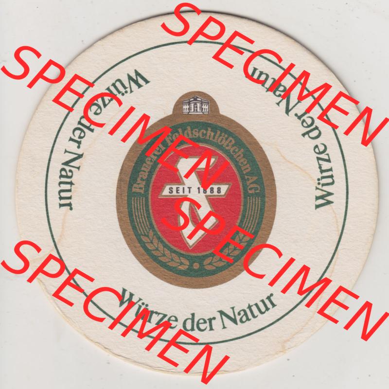 Bierdeckel Brauerei Feldschlößchen AG, Würze der Natur, Einseitiger Bierdeckel (1). Deutscher Katalog über deutsche Bierdeckel Feldschlößchen... Sammlung
