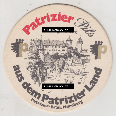 Bierdeckel Patrizier Pils, ...Brau-Erfahrung die man schmeckt, Bierdeckel mit Motiv Kaiserburg, Nürnberg (2). Deutscher Katalog... Sammlung