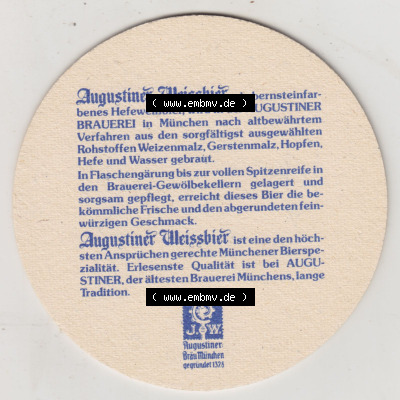 Bierdeckel Augustiner Weissbier, mit Dedelster Hefe, Augustiner Brauerei München (2). Deutscher Katalog über deutsche Bierdeckel... Sammlung