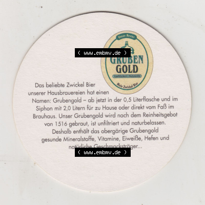Bierdeckel Gruben Gold, Unser Revier, Mein Zwickel Bier, Das beliebte Zwickel Bier unserer Hausbrauerei hat einen Namen (2). Deutscher... Sammlung
