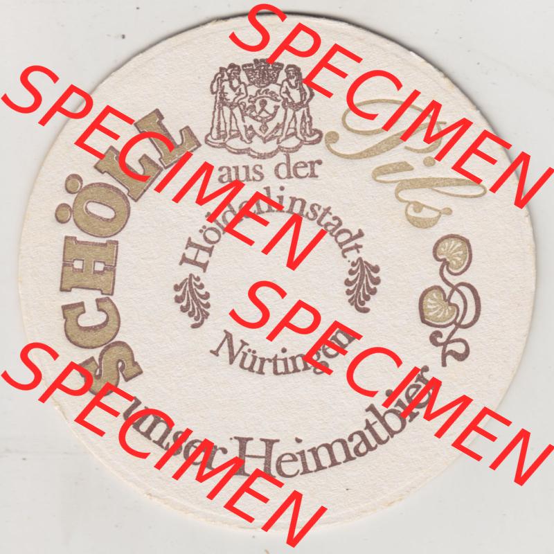 Bierdeckel Schöll Pils aus der Hölderlinstadt Nürtingen, unser Heimatbier (1). Deutscher Katalog über deutsche Bierdeckel Brauerei Schöll (Nürtingen)... Sammlung
