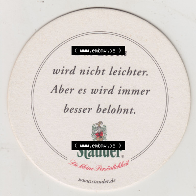 Bierdeckel Stauder Premium Pils, Das Leben wird nicht leichter. Aber es wird immer besser belohnt (2). Deutscher Katalog über... Sammlung