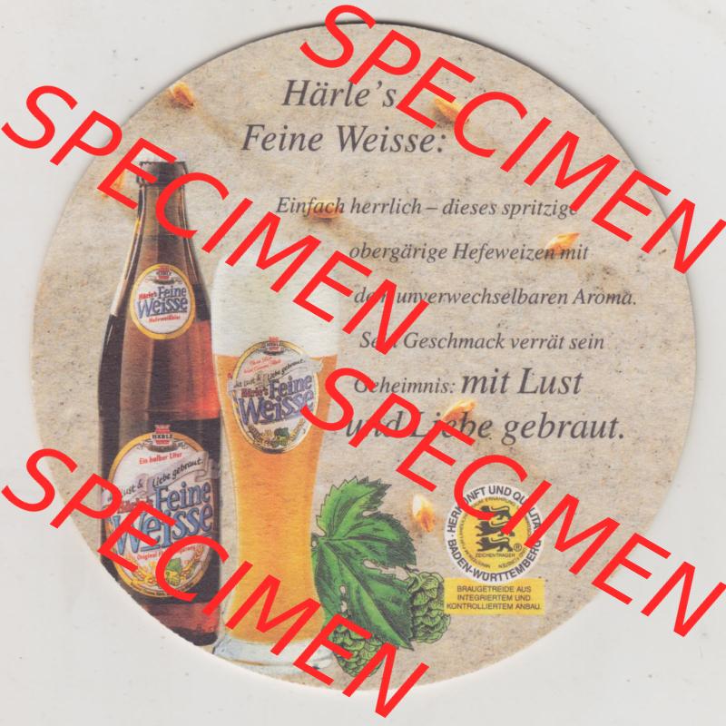 Bierdeckel Härle Feine Weisse, mit Lust und Liebe gebraut, Noch heute ist das stattliche Ziegelgebäude aus der Gründerzeit bestens erhalten (1). Deutscher Katalog... Sammlung