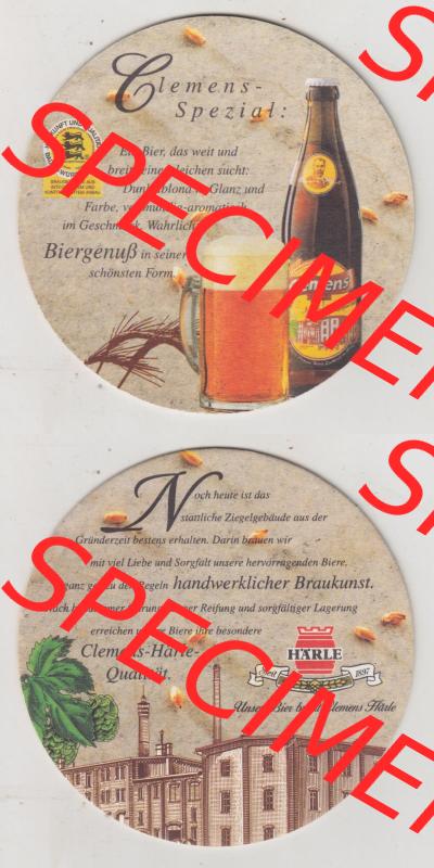 Bierdeckel Clemens-Spezial, Ein Bier das weit und breit seinesgleichen sucht, Dunkelblond in Glanz und Farbe (3). Deutscher Katalog über deutsche Bierdeckel Brauerei Clemens... Sammlung