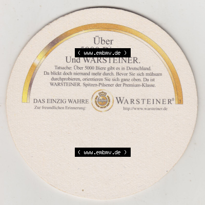 Bierdeckel Warsteiner, Eine Königin unter den Bieren, Über 5000 Biere Und Warsteiner, Tatsache Über 5000 Biere gibt es in Deutschland... Sammlung
