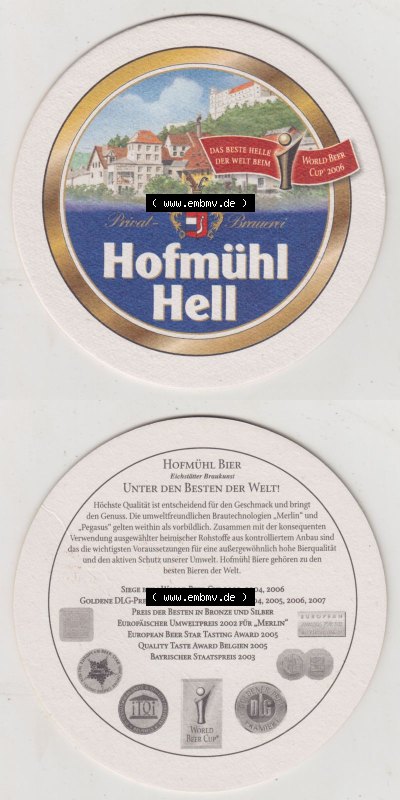 Bierdeckel Hofmühl Hell, Privatbrauerei, Hofmühl Bier, Unter den besten der Welt, Höhchste Qualität ist entscheidend (3).... Sammlung