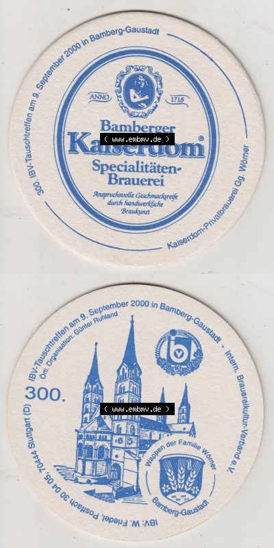 Bierdeckel 2000, Bamberger Kaiserdom, Specialitäten-Brauerei, Anspruchsvolle Geschmacksreife durch handwerkliche Braukunst (3).... Sammlung