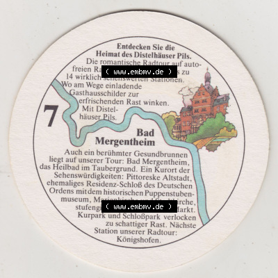 Bierdeckel Distel-Pils aus Distelhausen, Heimat des Distel Pils, 7. Karte mit Distelhausen Bad Mergentheim (2). Deutscher Katalog... Sammlung