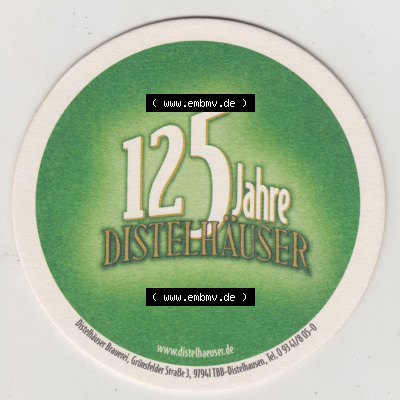 Bierdeckel 125 Jahre Distelhäuser, 306. IBV-Tauschtreffen 2001, Tauberbischofsheim Distelhausen (1). Deutscher Katalog über... Sammlung