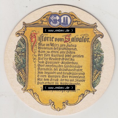 Bierdeckel Paulaner Salvator vom Nockherberg, Historie vom Salvator (2). Deutscher Katalog über deutsche Bierdeckel Paulaner... Sammlung