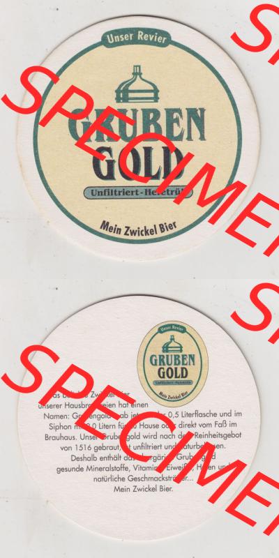 Bierdeckel Gruben Gold, Unser Revier, Mein Zwickel Bier, Das beliebte Zwickel Bier unserer Hausbrauerei hat einen Namen (3). Deutscher Katalog über deutsche Bierdeckel... Sammlung