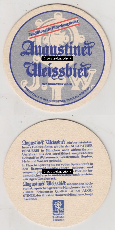 Bierdeckel Augustiner Weissbier, mit Dedelster Hefe, Augustiner Brauerei München (3). Deutscher Katalog über deutsche Bierdeckel... Sammlung