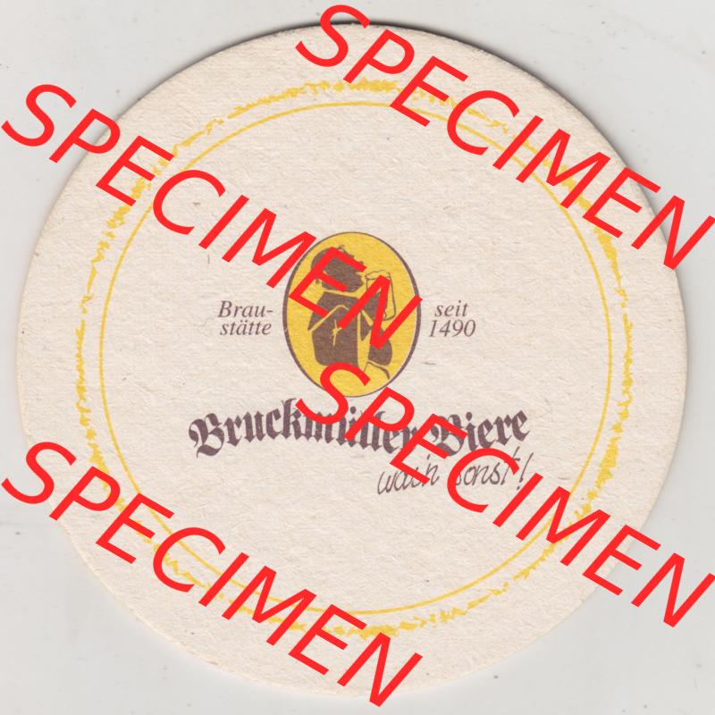 Bierdeckel Bruckmüller Biere, Braustätte seit 1490, was sonst! Bier-Cartoon Nr 3. Biernbaum Umweltfreundlich, weil 100%ig trinkbar (1). Deutscher... Sammlung