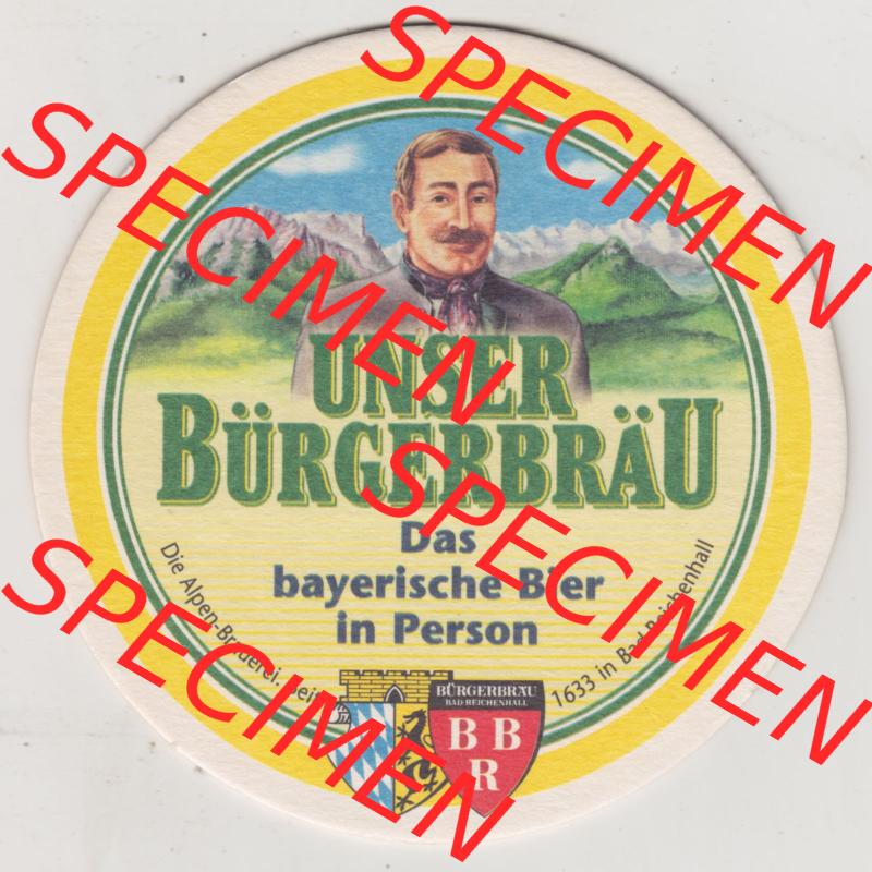 Bierdeckel Bürgerbräu Bad Reichenhall, Die Alpen-Brauerei seit 1633 (1). Deutscher Katalog über deutsche Bierdeckel Alpen-Brauerei Bürgerbräu Bad Reichenhall... Sammlung