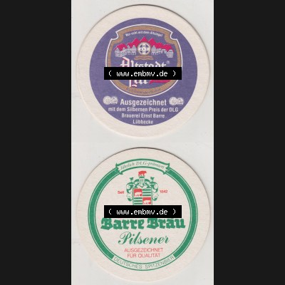 Bierdeckel Altstadt Alt, Ausgezeichnet mit Silbernen Preis der DLG, Barre Bräu Pilsener (3). Deutscher Katalog über deutsche Bierdeckel Privatbrauerei Ernst Johann... Sammlung