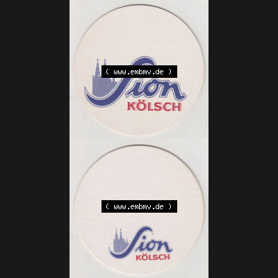 Bierdeckel Sion Kölsch, Beidseitig bredrucker Bierdeckel mit Großer und Kleiner Sion-Schrift (3). Deutscher Katalog über deutsche Bierdeckel Brauhaus Sion aus Bundesland... Sammlung