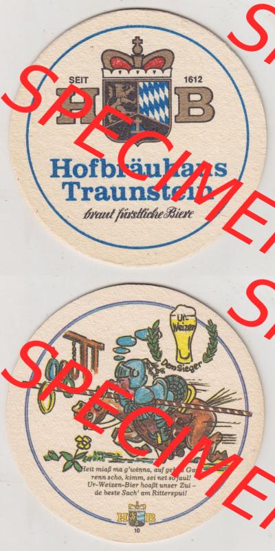 Bierdeckel Hofbräuhaus Traunstein, braut fürstliche Biere, Ritter in Gefecht in Gedanken an Weizenbier (3). Deutscher Katalog über deutsche Bierdeckel Brauerei... Sammlung