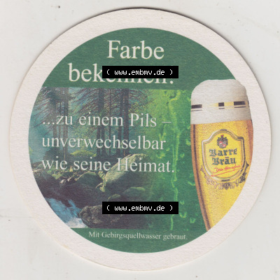 Bierdeckel Privatbrauerei Ernst Barre, Fasrbe bekennen! ...zum dunklen Urtyp mit feinem Malzaroma, ...zu einem Pils (2). Deutscher... Sammlung