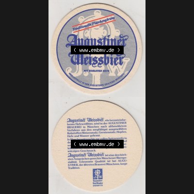 Bierdeckel Augustiner Weissbier, mit Dedelster Hefe, Augustiner Brauerei München (3). Deutscher Katalog über deutsche Bierdeckel Augustiner-Bräu aus Bundesland... Sammlung