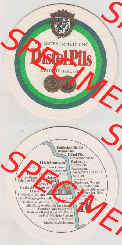 Bierdeckel Distel-PIls aus Distelhausen, Heimat des Distel Pils, 10. Karte mit Distelhausen (3). Deutscher Katalog über die deutschen Bierdeckel Distelhäuser... Sammlung