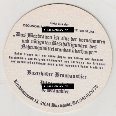 Bierdeckel Buxtehuder Brauhaus, Brauhaustradition seit 1592, Das Bierbrauen ist eine der vornehmsten und nötigsten Beschäftigungen... Sammlung