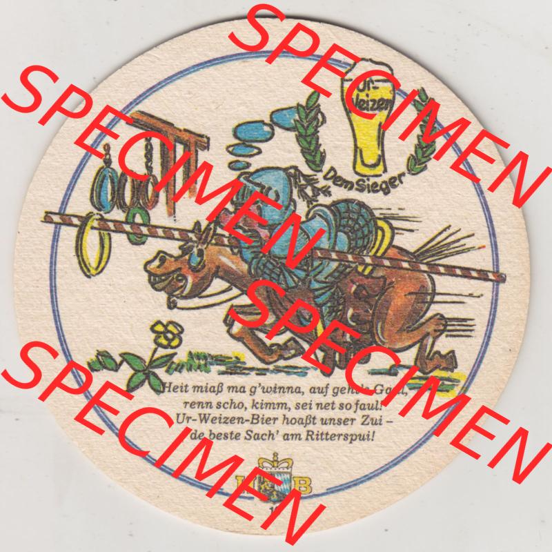 Bierdeckel Hofbräuhaus Traunstein, braut fürstliche Biere, Ritter in Gefecht in Gedanken an Weizenbier (2). Deutscher Katalog über deutsche Bierdeckel Brauerei... Sammlung